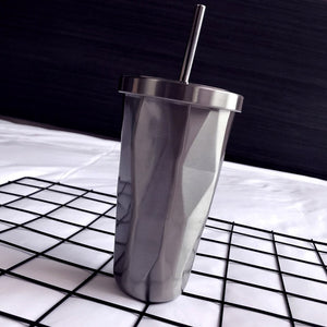 Double Layer Stainless Steel Rhombus Straw Cup